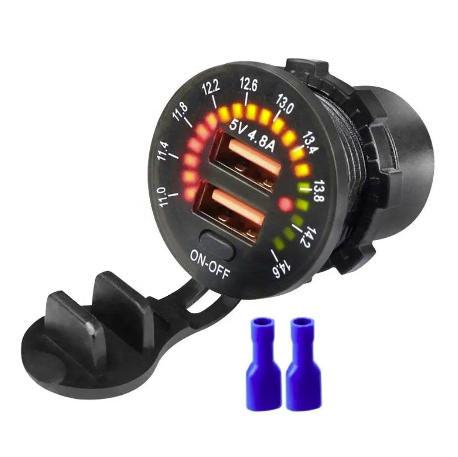 12V 24V DC USB QC3.0 Şarj Port Kadran Voltmetreli Anahtarlı Yuvarlak MT-UP06