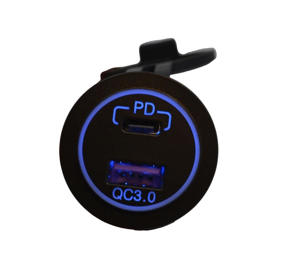 12V 24V DC USB QC3.0 Type-C PD Şarj Port Yuvarlak MT-UP08