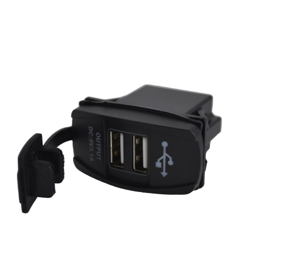 12V 24V DC USB 3,1A Şarj Port Dikdörtgen Mavi Işık MT-UM03