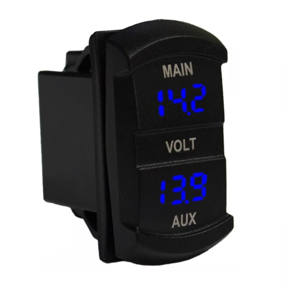 12V 24V DC Voltmetre Çift Gösterge Akü+Cihaz AUX Dikdörtgen Karavan Marine