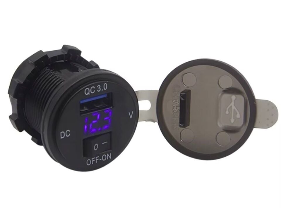 12V 24V DC USB QC3.0 Hızlı Şarj Port Voltmetreli Anahtarlı Yuvarlak MT-UP02