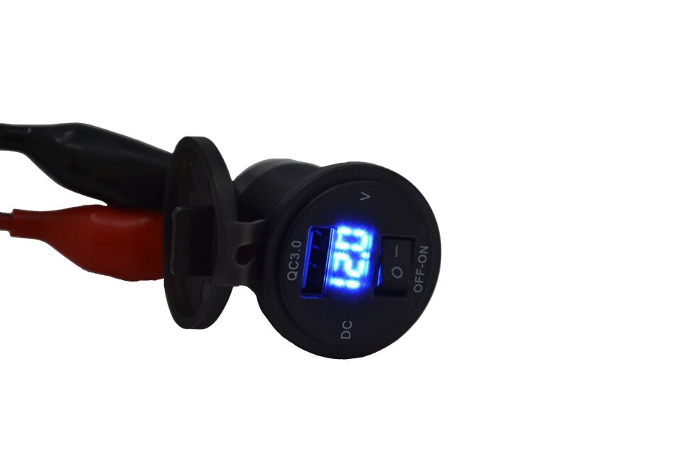 12V 24V DC USB QC3.0 Hızlı Şarj Port Voltmetreli Anahtarlı Yuvarlak MT-UP02