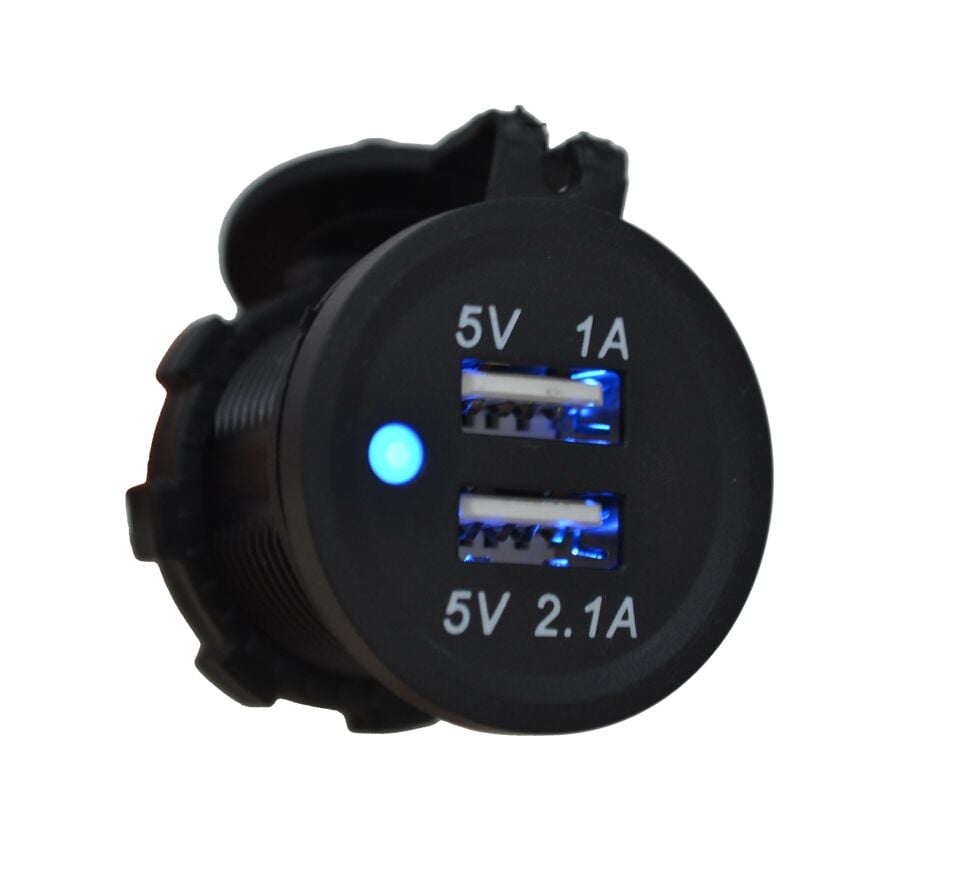 12V 24V DC USB 2.1A Şarj Port Yuvarlak Mavi Işıklı MT-UP01