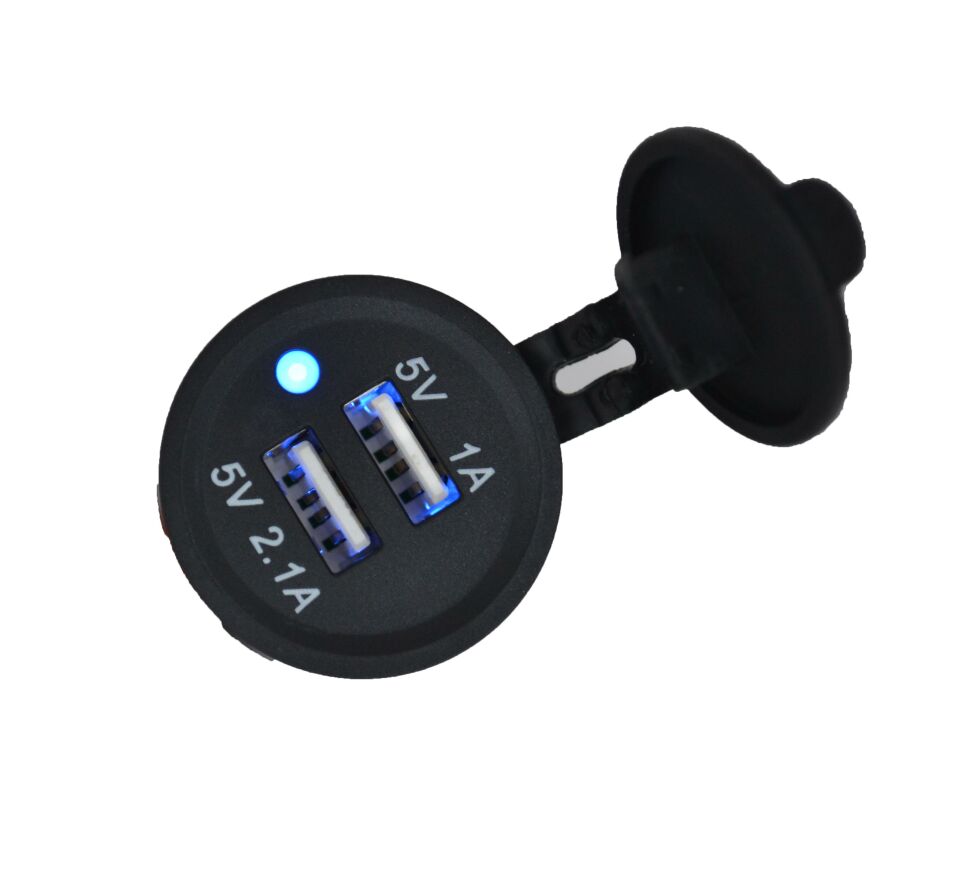 12V 24V DC USB 2.1A Şarj Port Yuvarlak Mavi Işıklı MT-UP01