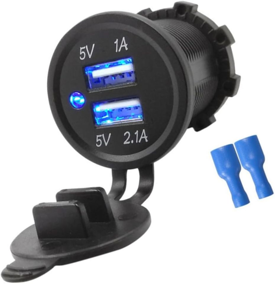 12V 24V DC USB 2.1A Şarj Port Yuvarlak Mavi Işıklı MT-UP01