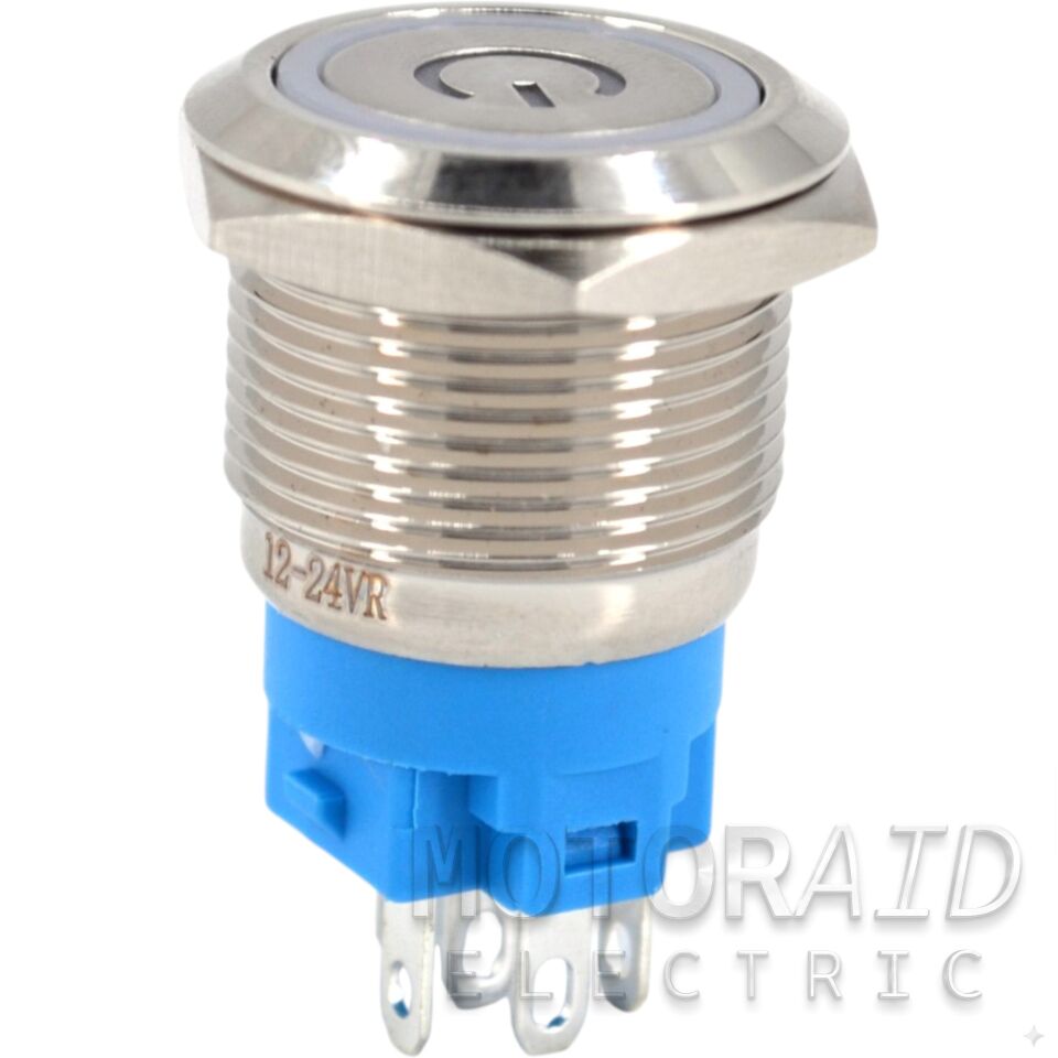 19mm POWER Logolu Kalıcı Metal Anahtar Beyaz Işıklı 1NO/1NC 12V 24V 1-0 MT-ANK59