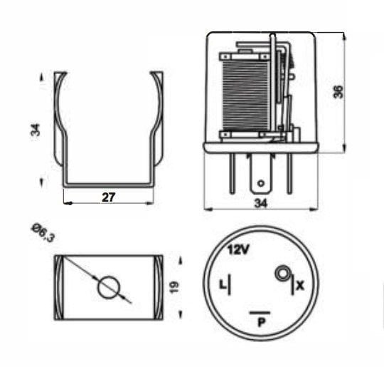 12V Üniversal Sinyal Flaşörü 3 Fişli Şeffaf ELO