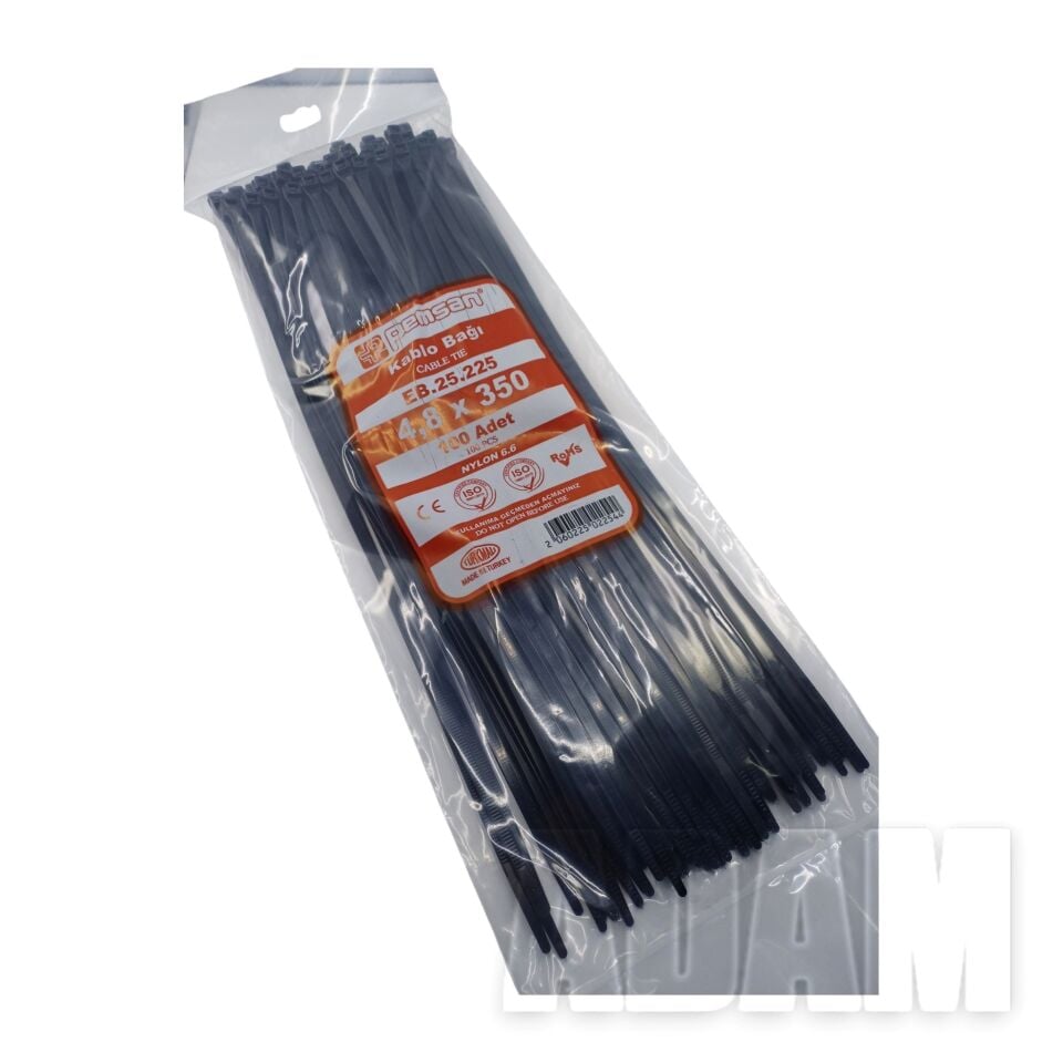 35cm Siyah Kablo Bağı 350x4,8 100 Adetli Poşet EB.25.225