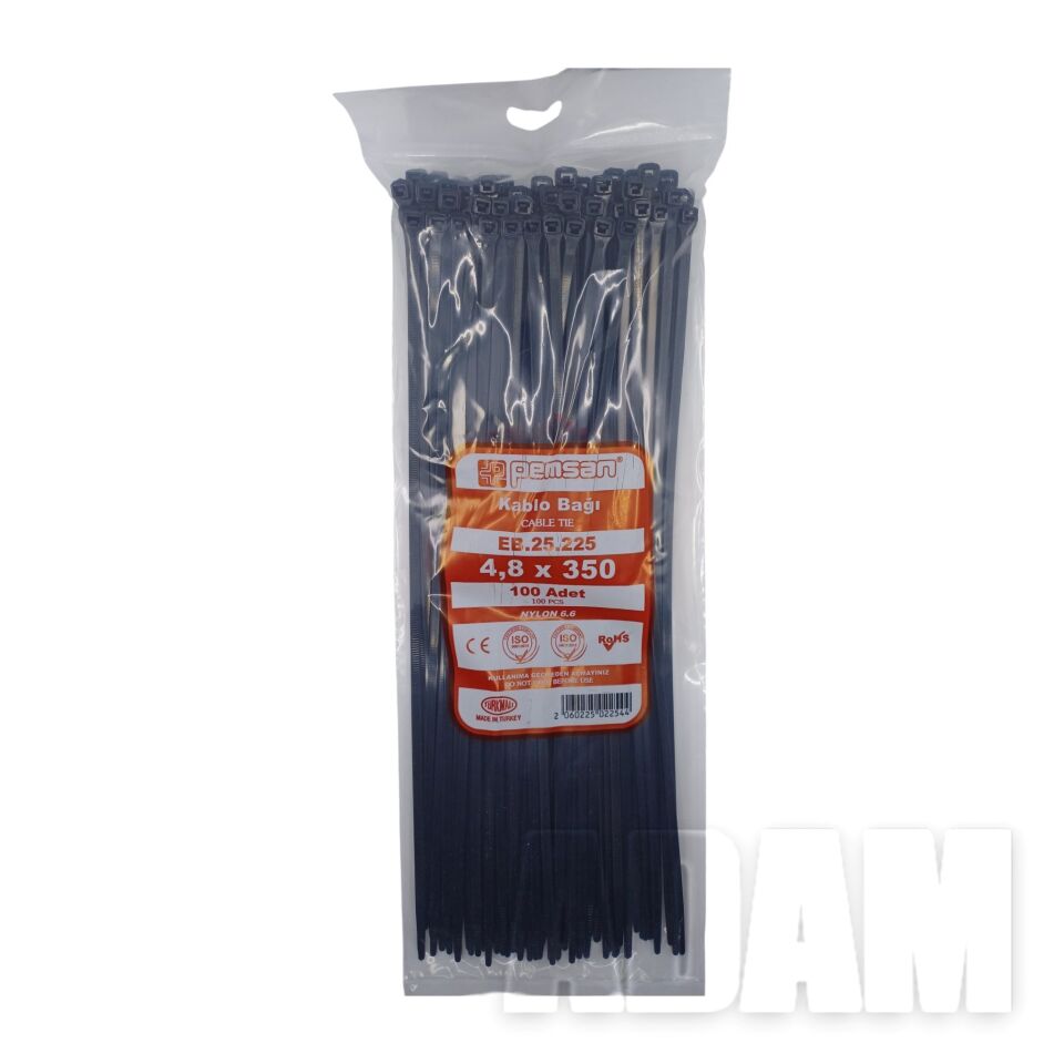 35cm Siyah Kablo Bağı 350x4,8 100 Adetli Poşet EB.25.225