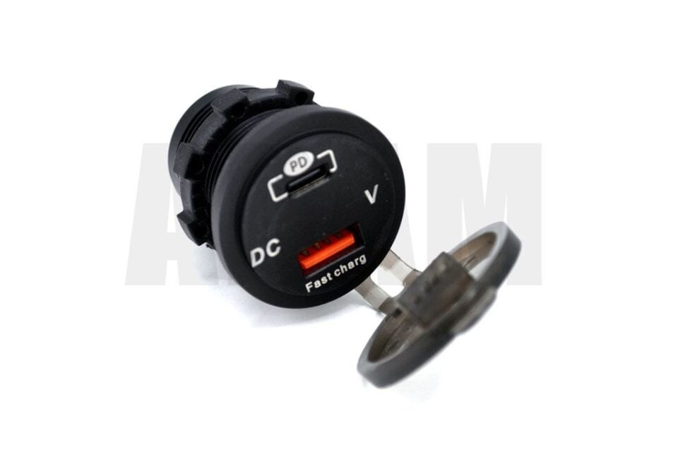 12V 24V DC USB Type-C PD Hızlı Şarj Port Voltmetreli Yuvarlak