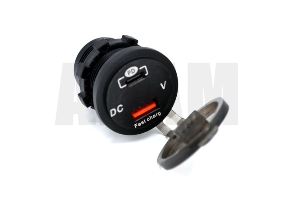 12V 24V DC USB Type-C PD Şarj Port Voltmetreli Yuvarlak