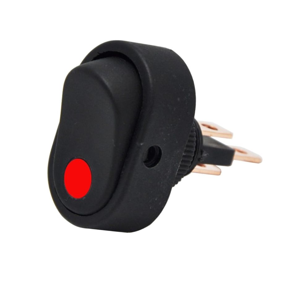 Oval Üniversal Elektrik Anahtarı 1-0 Kırmızı Ledli Rocker 3 Fişli MT-ANK35