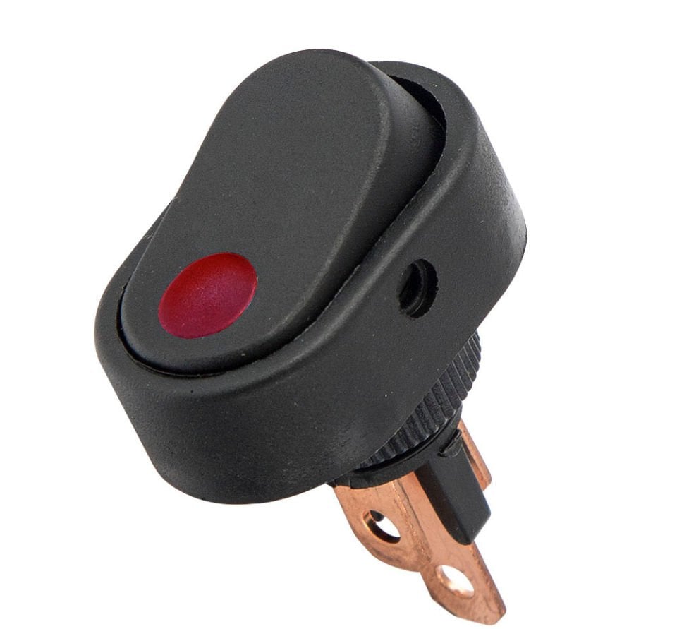 Oval Üniversal Elektrik Anahtarı 1-0 Kırmızı Ledli Rocker 3 Fişli MT-ANK35