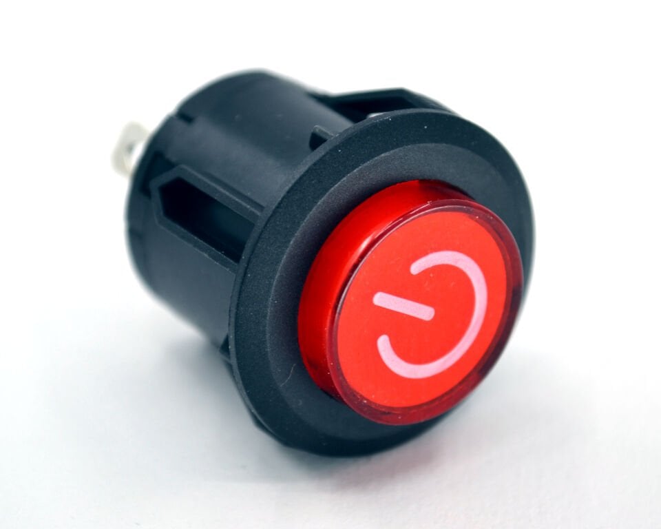 26mm Yaylı Plastik Buton Anahtar Kırmızı Power Logolu Işıksız MT-ANY18