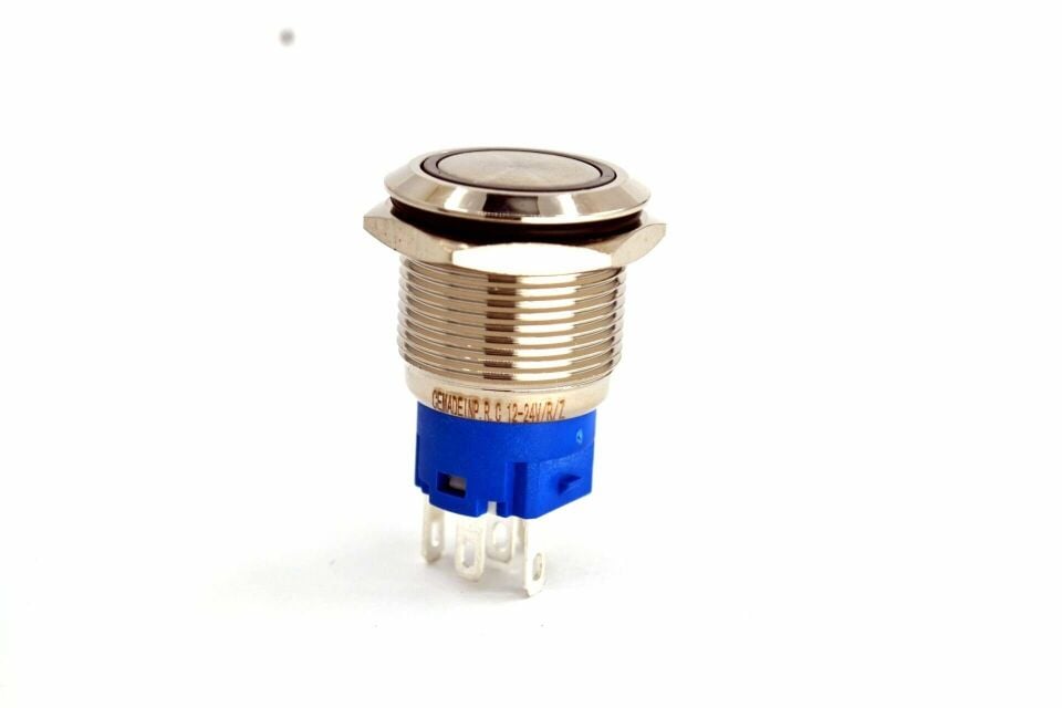 19mm Yaylı Metal Buton Mavi Işıklı 1NO/1NC Anahtar 12V 24V MT-ANY23