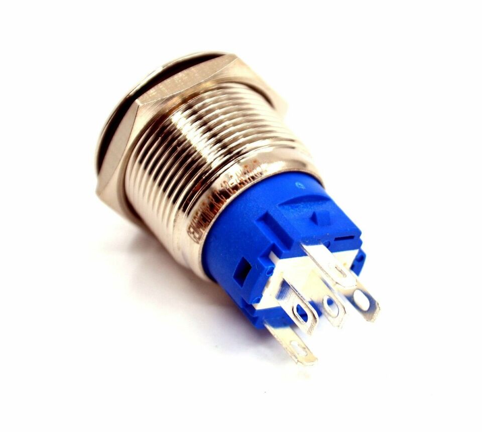19mm Yaylı Metal Buton Kırmızı Işıklı 1NO/1NC Anahtar 12V 24V MT-ANY22