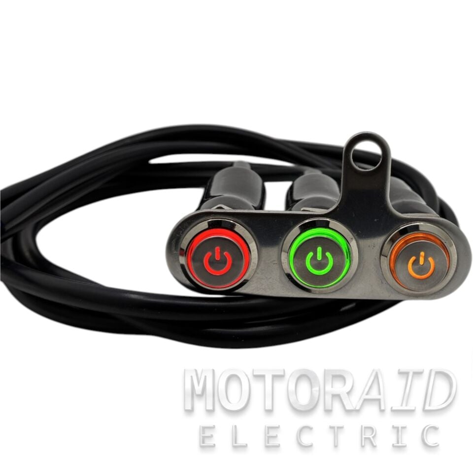 Motosiklet 3lü Gidon Anahtarı - Kırmızı/Yeşil/Turuncu LED Işıklı Sis Farı Switch Paneli Kablolu