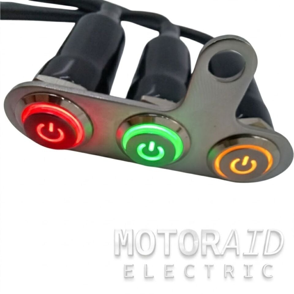 Motosiklet 3lü Gidon Anahtarı - Kırmızı/Yeşil/Sarı LED Işıklı Sis Farı Switch Paneli Kablolu