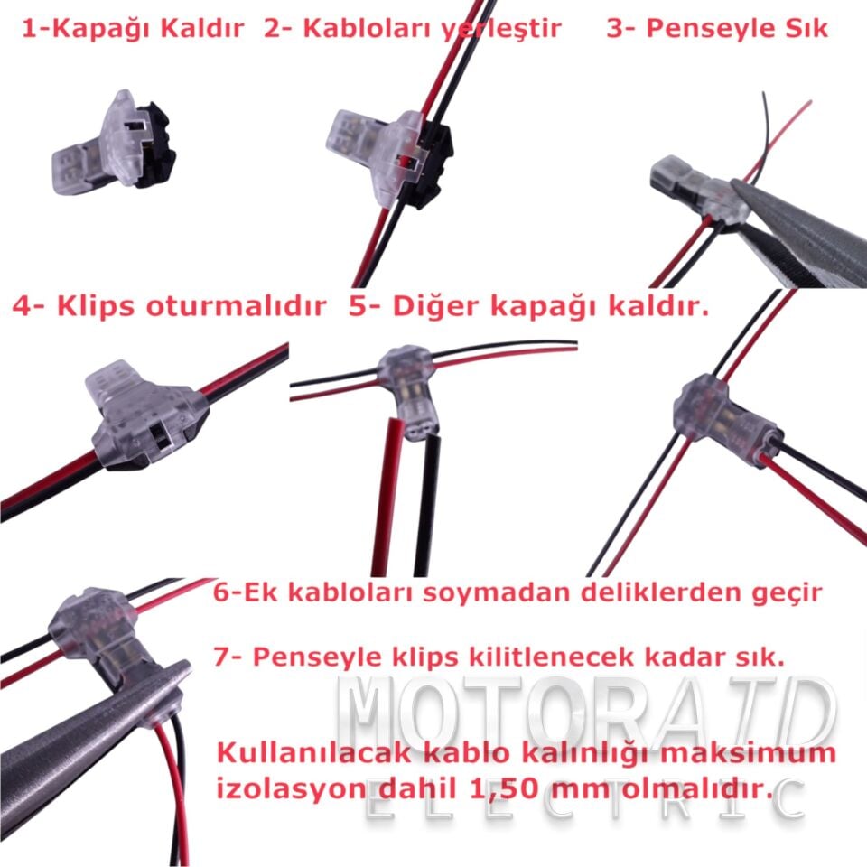 20Ad. Çiftli T-Tip Kablo Ekleme Konnektörü Soymadan Hızlı Bağlantı Klemensi T-Tap Max. 0.50mm²-20AWG