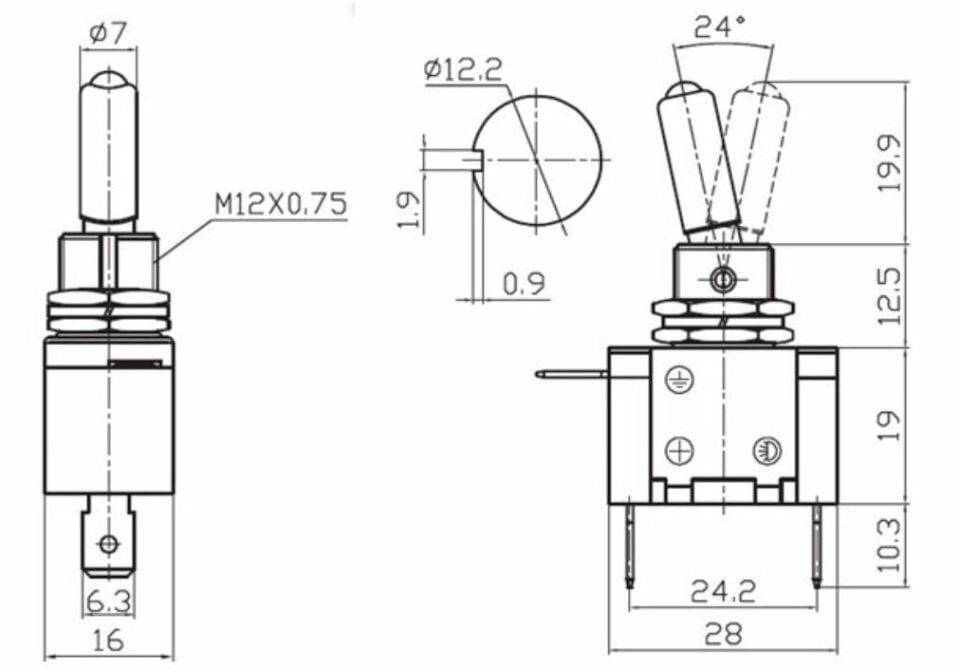 Toggle Switch 1-0 Kırmızı Ledli Metal Anahtar 3 Pin 12V MT-ANS03