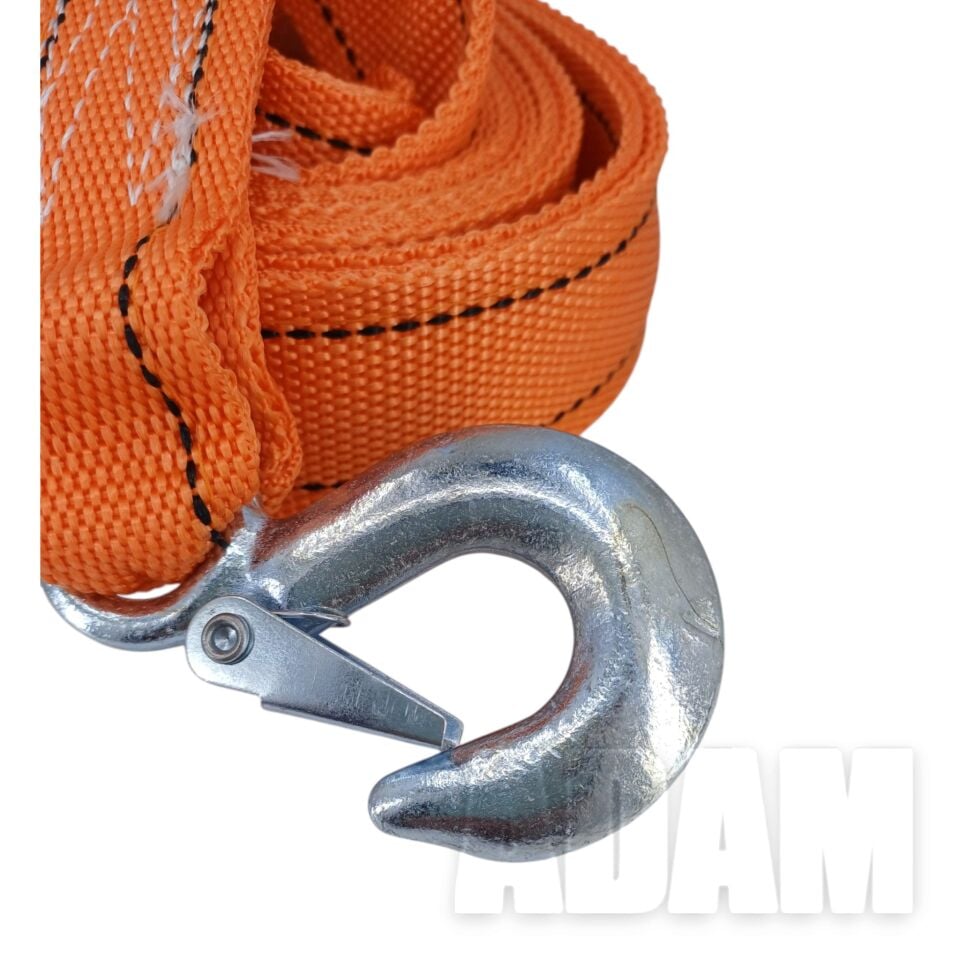 3 Metre 3 Ton Oto Çekme Halatı Karabinalı Çeki Turuncu Örgü Polyester Kemer