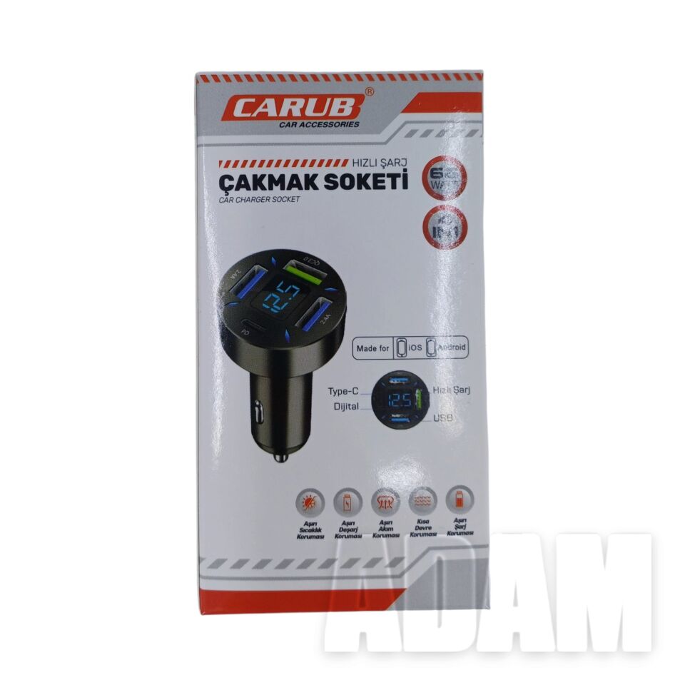 Voltmetreli Çakmak Şarj Cihazı 12V 24V DC USB QC3.0 Type-C PD (QC 3.0)