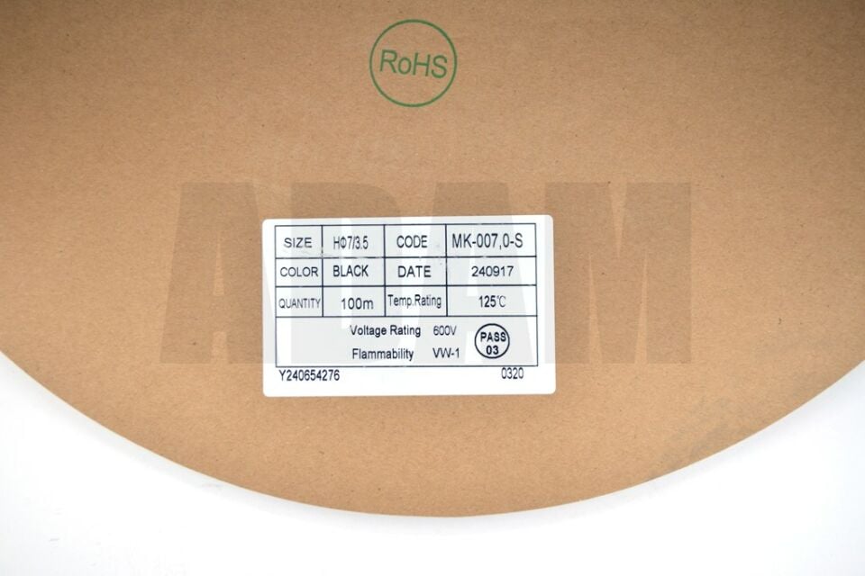 100 Metre 7mm Siyah Isı İle Daralan Makaron Isıyla MT-M7S