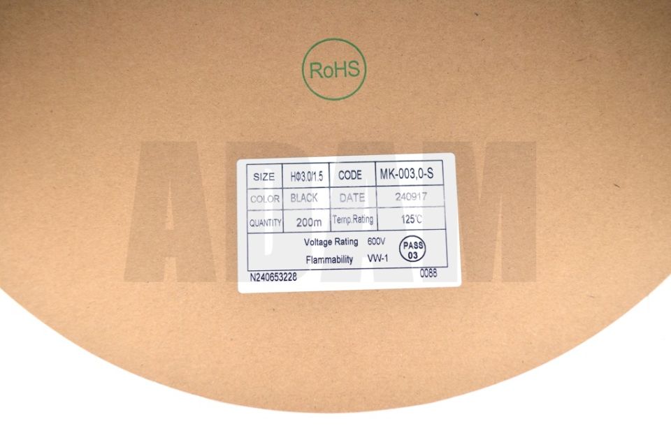 200 Metre 3mm Siyah Isı İle Daralan Makaron Isıyla MT-M3S