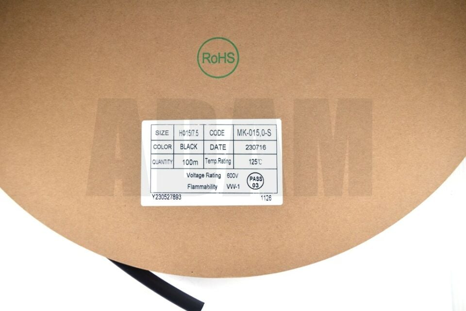 100 Metre 15mm Siyah Isı İle Daralan Makaron Isıyla MT-M15S