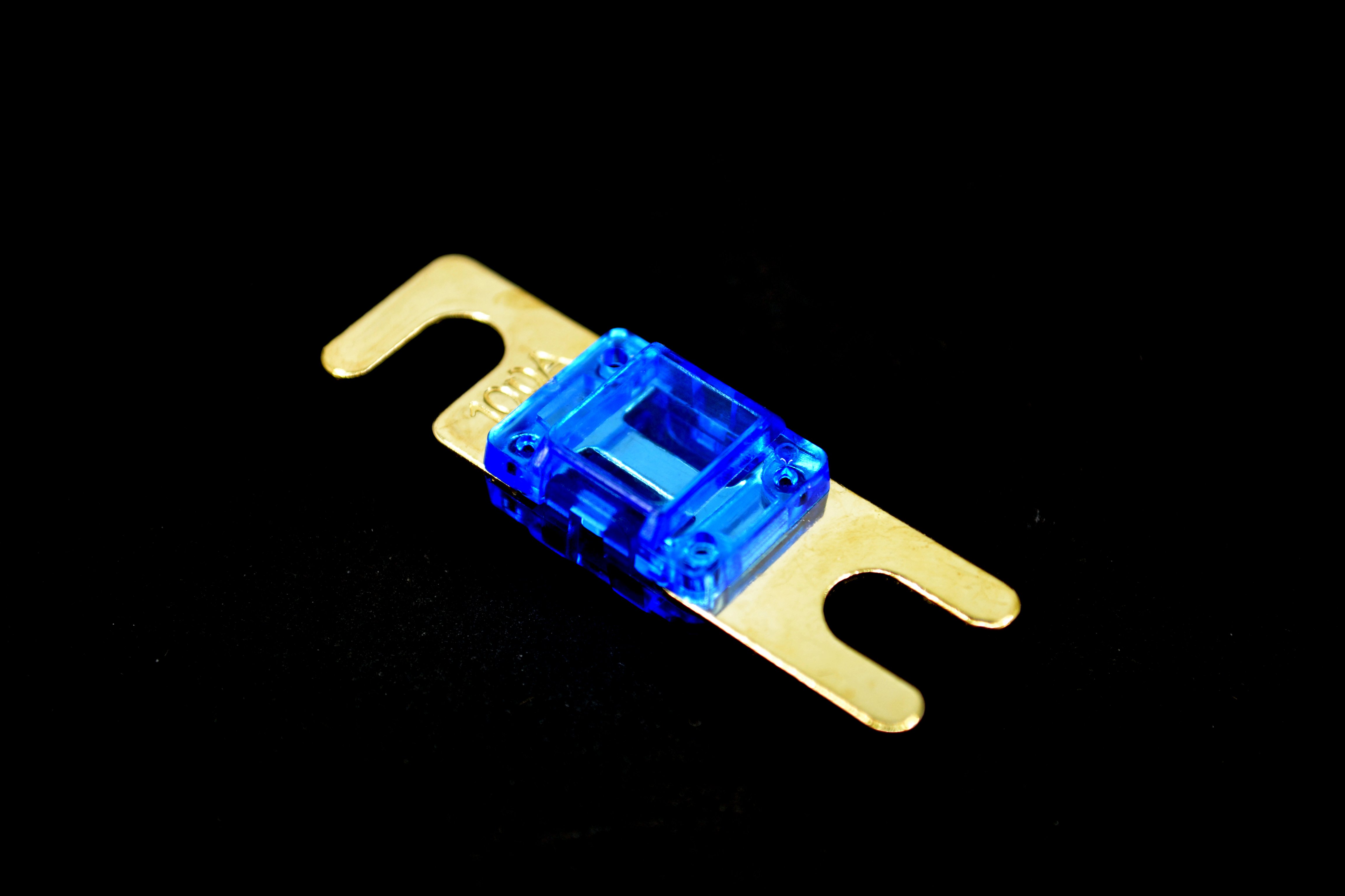 100A Midival Sigorta Şeffaf Gövde Gold Kaplama Mavi