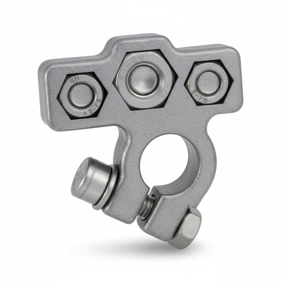 Üç Yollu Marine (-) Eksi Akü Kutup Başı Terminali Kurşun Gövde - Paslanmaz İmbus Cıvatalı