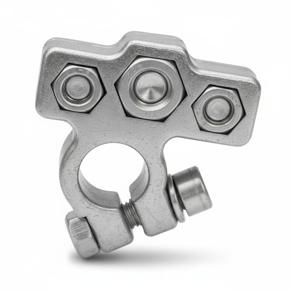 Üç Yollu Marine (+) Artı Akü Kutup Başı Terminali Kurşun Gövde - Paslanmaz İmbus Cıvatalı