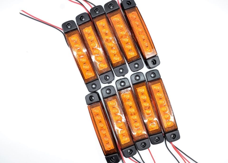 10 Adet Sarı Turuncu Parmak Lamba 6 Led Su Geçirmez 12V 24V