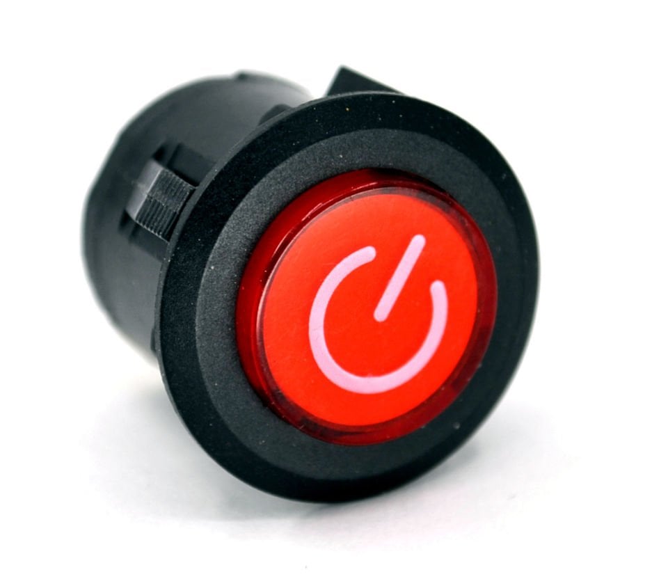 26mm 12V Kırmızı Işıklı POWER Logolu 1-0 Kalıcı Anahtar Yuvarlak 16A